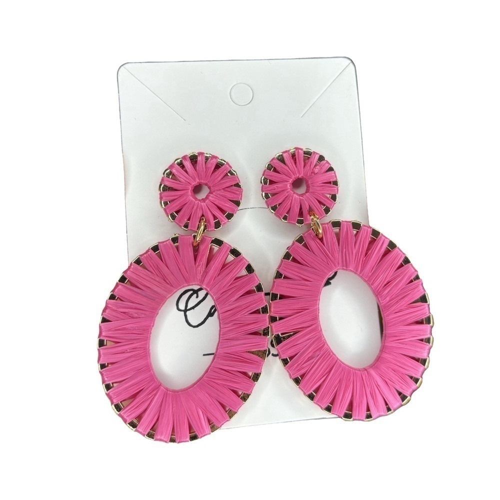 Pink and gold woven earrings